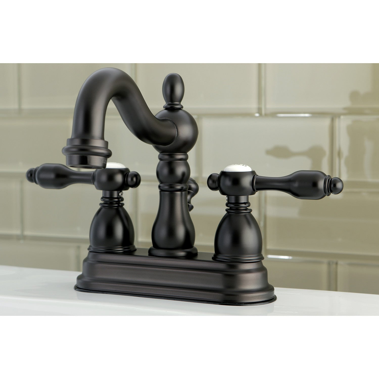 Kingston Heirloom KS1605TAL - Tudor Double-Handle 3-Hole Deck Mount 4-Inch Centerset Bathroom Faucet with Brass Pop-Up, Oil Rubbed Bronze — thumbnail 3